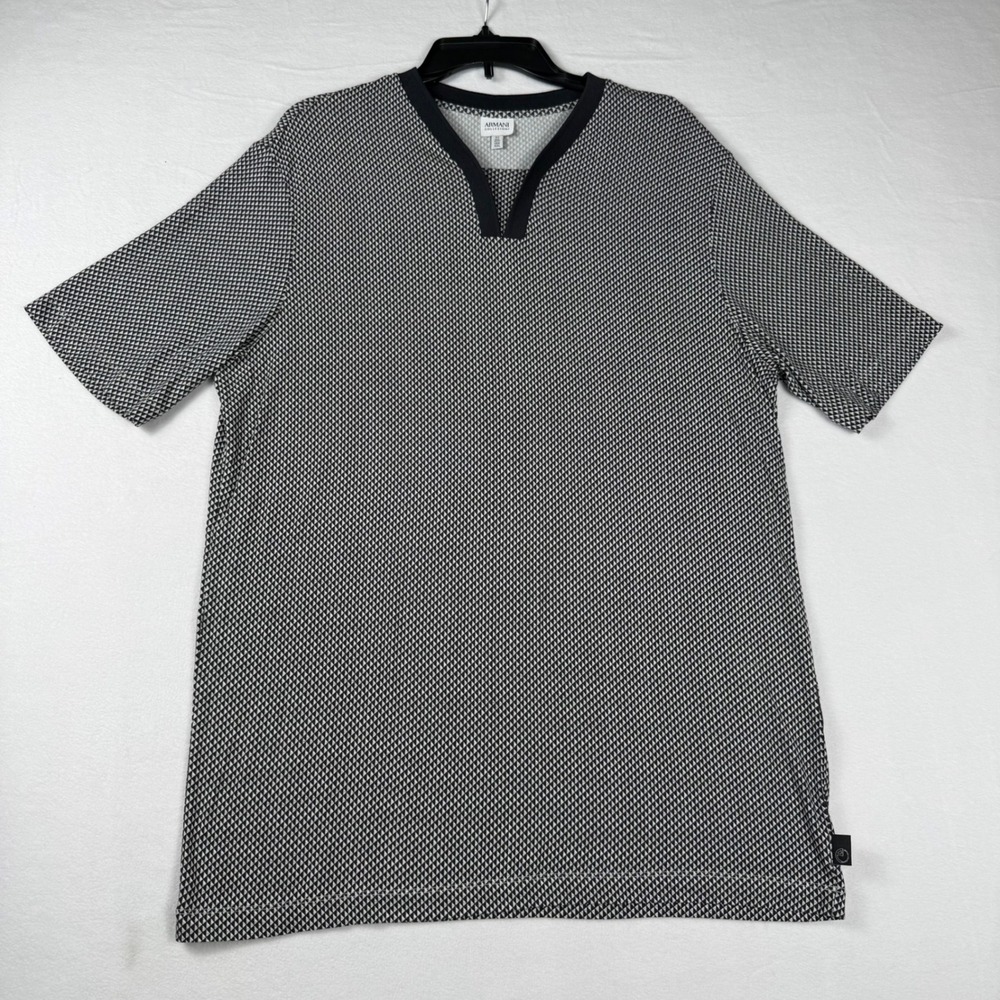 Armani Collezioni Geometric V-Neck Shirt XXL Black White Minimalist Luxury